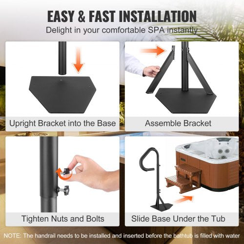 Bubbelpool handledare, 360 roterbar spa sidohandledare med 48"-63" justerbar höjd, rostsäker aluminium Spa Step Bubbelpool handledare med glidunderlag för inomhus och utomhus, 600 LBS kapacitet