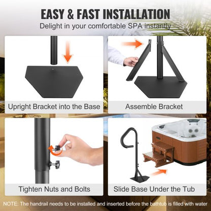 Bubbelpool handledare, 360 roterbar spa sidohandledare med 48"-63" justerbar höjd, rostsäker aluminium Spa Step Bubbelpool handledare med glidunderlag för inomhus och utomhus, 600 LBS kapacitet