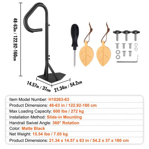 Bubbelpool handledare, 360 roterbar spa sidohandledare med 48"-63" justerbar höjd, rostsäker aluminium Spa Step Bubbelpool handledare med glidunderlag för inomhus och utomhus, 600 LBS kapacitet