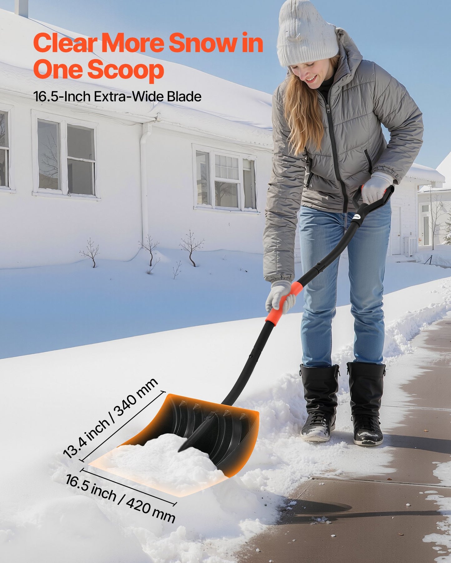Snow Shovel for Driveway, 17 in Wide Plastic Snow Shovel with D-shaped Handles & Aluminum Blade, Large Capacity Snowplow Shovels, Lightweight Snows Removal Tool for Garden Car Camping