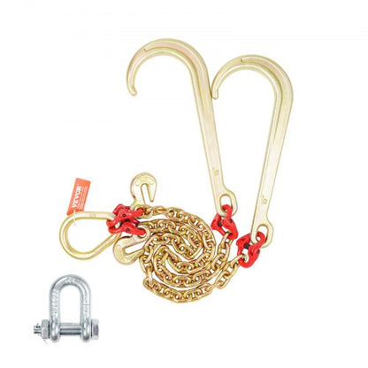 G80 V Bridle Chain, 5/16" x 2' Towing Chain Bridle with 15" J Hooks and Grab Hooks, Heavy Duty Transport Tow Chain Bridle with 10800 lbs Safe Working Load for Flatbed Truck Wrecker Recovery