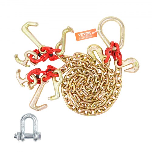 G80 V Bridle Chain, 5/16" x 3' Towing Chain Bridle with R Hooks, T Hooks, J Hooks and Grab Hooks, Transport Tow Chain Bridle with 10800 lbs Safe Working Load for Flatbed Truck Wrecker Recovery