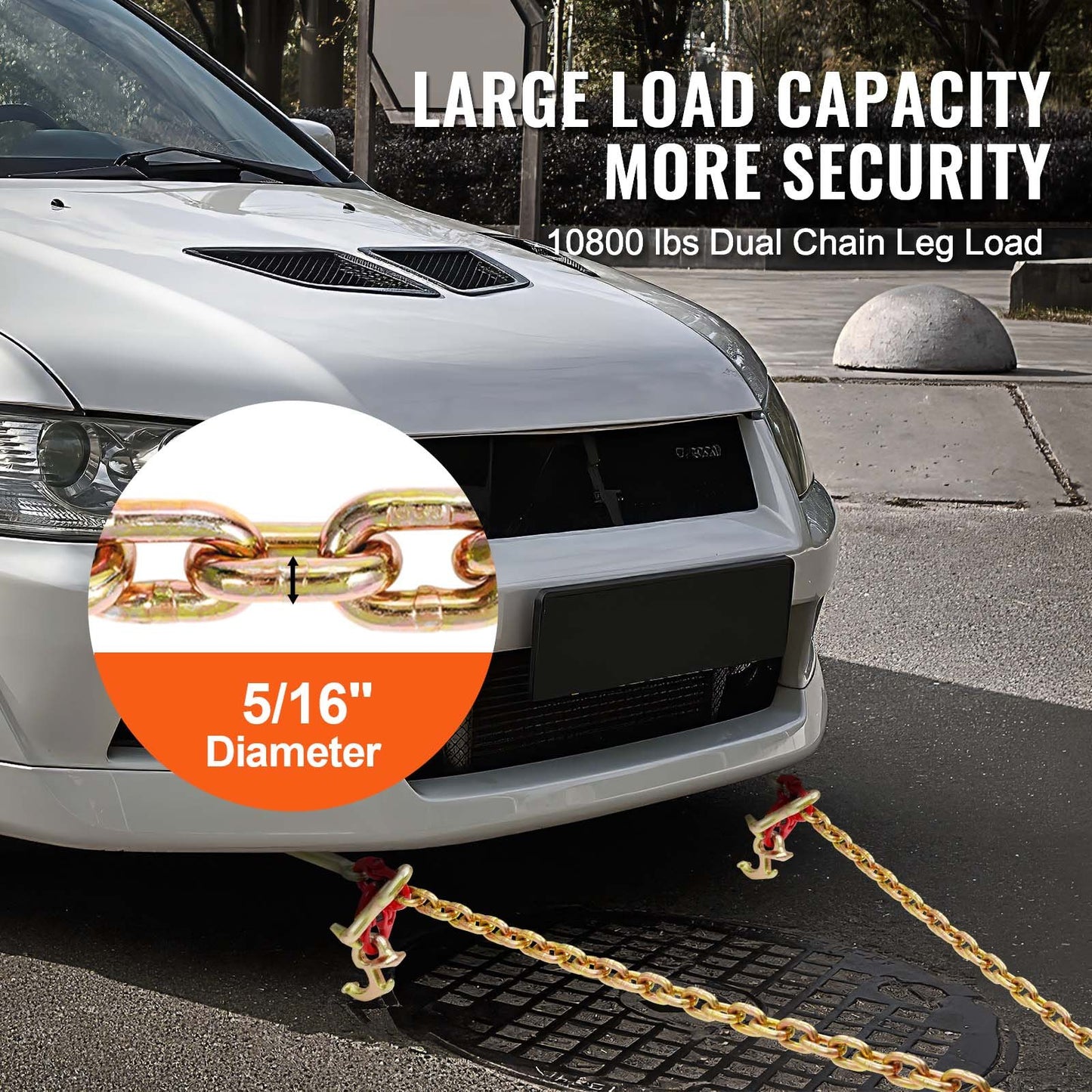 5/16" x 3' G80 Pulley V-chain Bridle RTJ &amp; Grab Hooks Wrecker 10800 lbs