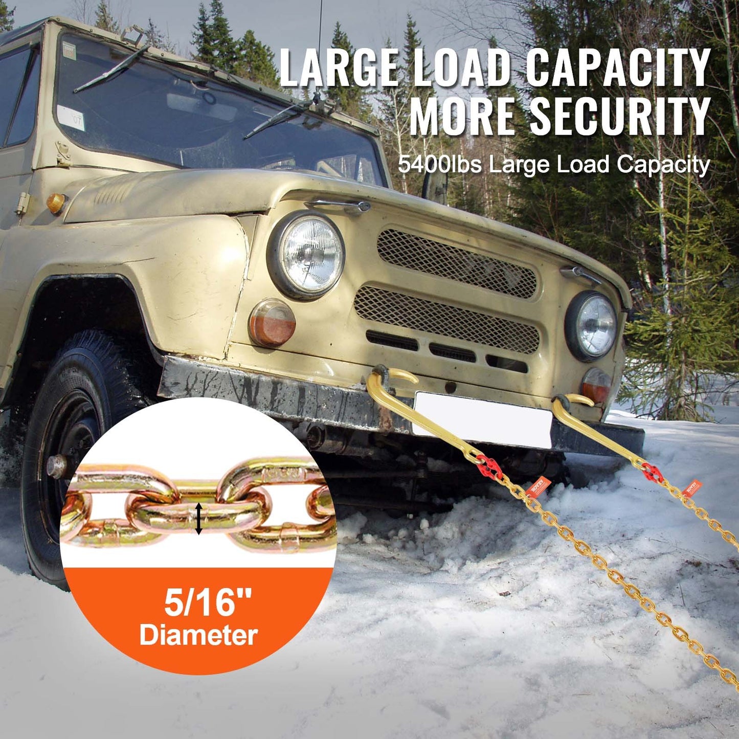 2PCS 5/16"x6' G80 Zipper 15" J Hook Long Shank RTJ &amp; Grab Hooks Wrecker