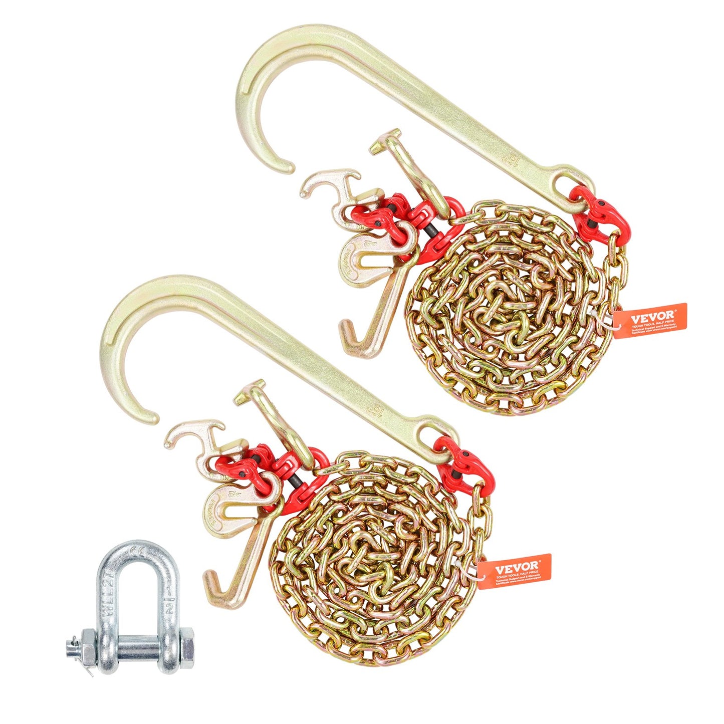 2PCS 5/16"x6' G80 Zipper 15" J Hook Long Shank RTJ &amp; Grab Hooks Wrecker