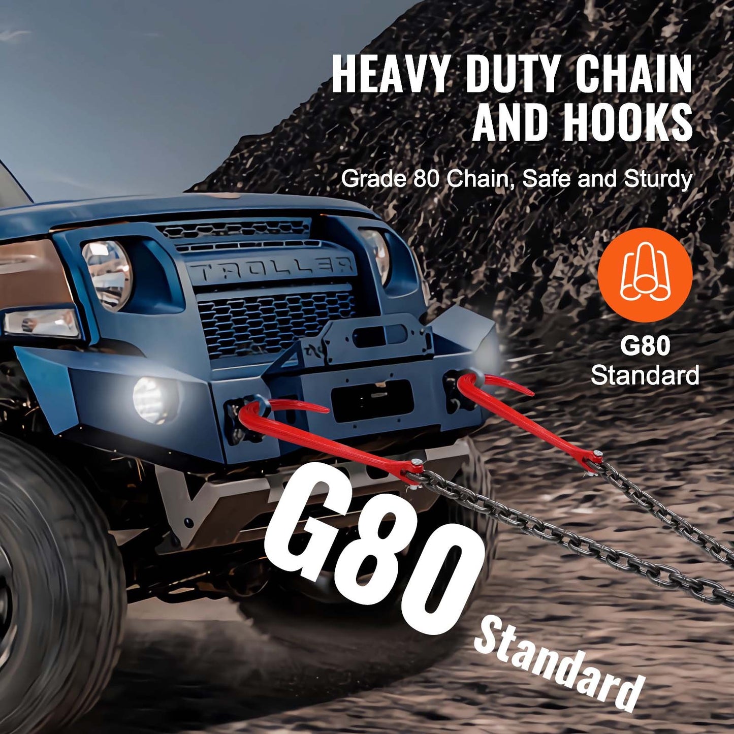 3/8" x 3' G80 Riemenscheibe J-Haken V-Kette Zaumzeug Greifhaken Abschlepphaken 15600 lbs