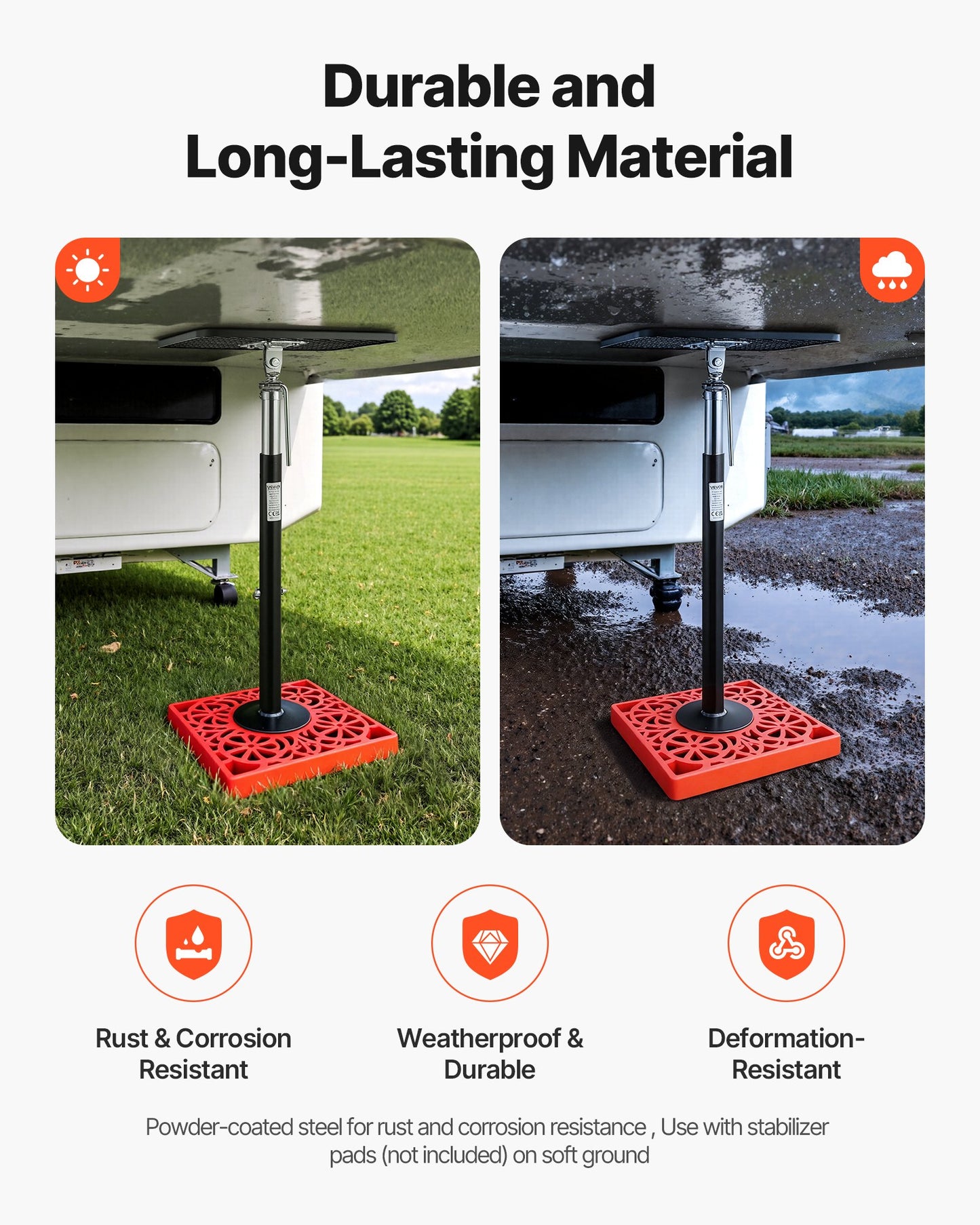 RV Slide Out Support Jack, 2 PCS Camper Slide-Out Leveling Jack, Powder-Coated Steel Support Jacks for RV, Camper, Travel Trailer, Supports Up to 1000lbs, Adjustable from 21.3 inch to 48 inch