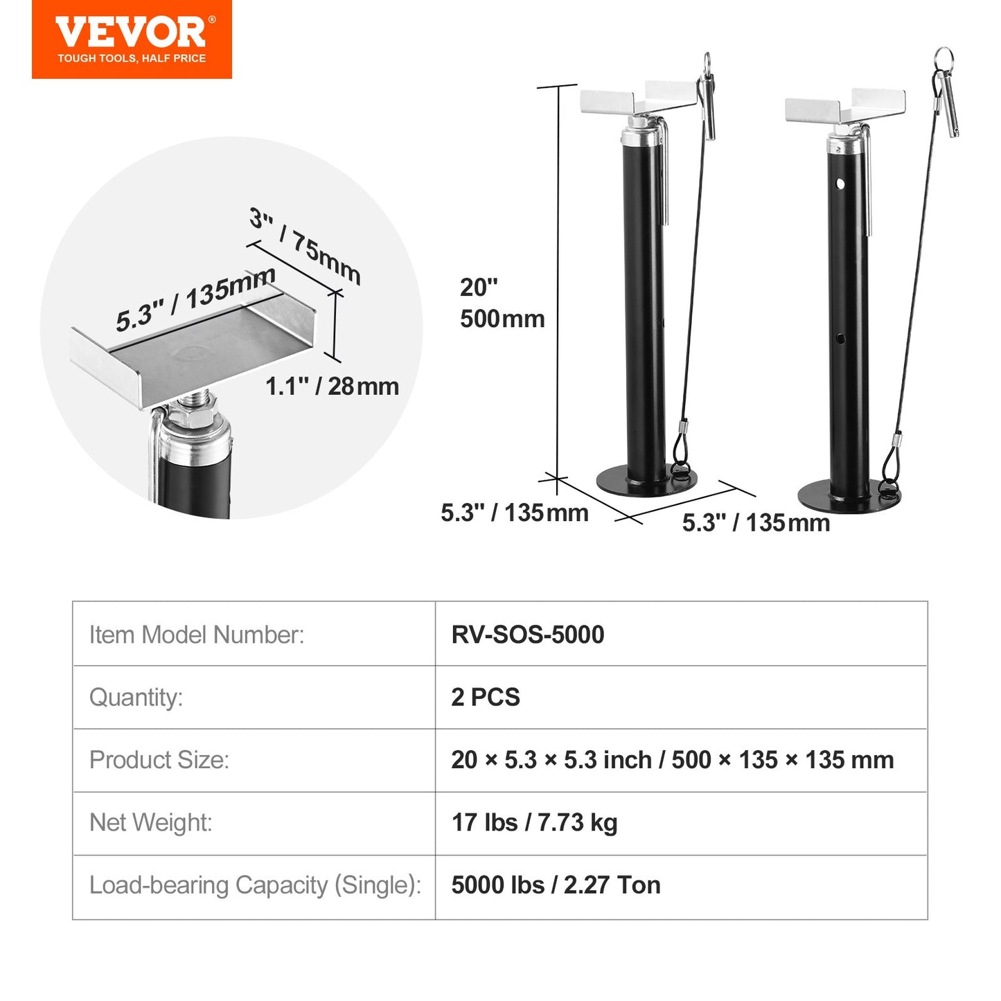 RV Slide Out Support Jacks, 5000 lbs Kapacitet Varje Slide Out stabilisator, justeras från 20"-48" Camper Slide Out Support Jacks, Heavy Duty Slide Out stabilisatorer för husbilar, husbilar och släpvagnar