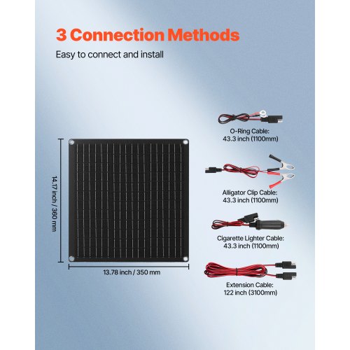 20W 12V solpanelsbatteriladdare, solcellsbatteriunderhållsladdare med inbyggd smart styrenhet och 3 anslutningskablar, IP67 vattentät bärbar för husbil, motorcykel, båt, minibuss, husbil |  EU