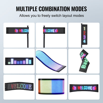 Programmable LED Sign, P5 Full Color LED Scrolling Panel, DIY Custom Text Animation Pattern Display Board, Bluetooth APP Control Message Shop Sign for Store Business Car Bar Advertising, 15"x4"