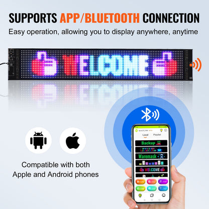 Programmable LED Sign, P6 Full Color LED Scrolling Panel, DIY Custom Text Animation Pattern Display Board, Bluetooth APP Control Message Shop Sign for Store Business Car Advertising, 27"x5"