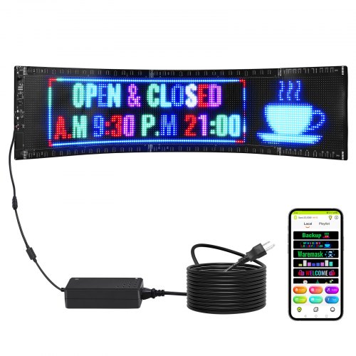 Programmable LED Sign, P5 Full Color LED Scrolling Panel, DIY Custom Text Animation Pattern Display Board, Bluetooth APP Control Message Shop Sign for Store Business Car Advertising, 32.9"x8"