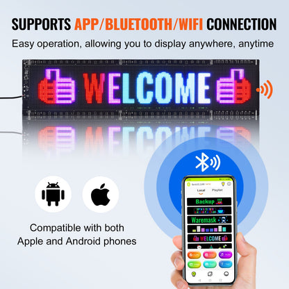 Programmable LED Sign, P5 Full Color LED Scrolling Panel, DIY Custom Text Animation Pattern Display Board, Bluetooth APP Control Message Shop Sign for Store Business Car Advertising, 32.9"x8"