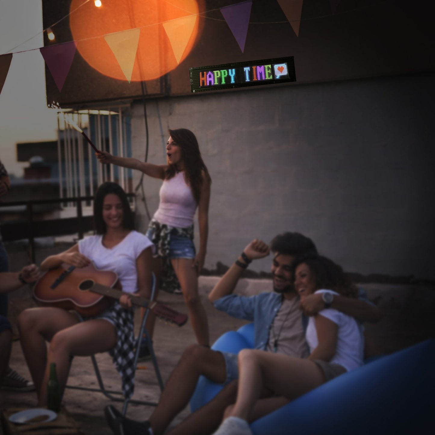 Programmable LED Sign, P5 Full Color LED Scrolling Panel, DIY Custom Text Animation Pattern Display Board, Bluetooth APP Control Message Shop Sign for Store Business Car Advertising, 32.9"x8"