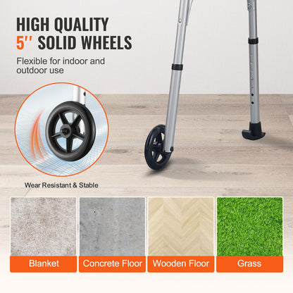 Folding Walker on Wheels, 3-in-1 Stand-Assist Folding Walkers with Adjustable Height and Width, Lightweight Aluminum | Front Wheeled Mobility Aid for Elderly Handicapped Disabled, Up to 350LBS