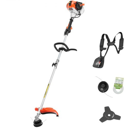 String Trimmer, 25.2CC 2-Stroke, Gas Powered Weed Wacker, 16.9" Cordless Grass Trimmer, Multi-Functional Lawn Edger with Shoulder Strap & 3T Blade, Weed Eater for Quick Grass Cleaning
