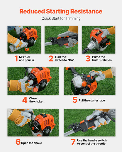 String Trimmer, 25.2CC 2-Stroke, Gas Powered Weed Wacker, 16.9" Cordless Grass Trimmer, Multi-Functional Lawn Edger with Shoulder Strap & 3T Blade, Weed Eater for Quick Grass Cleaning