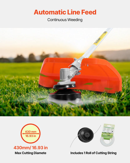 String Trimmer, 25.2CC 2-Stroke, Gas Powered Weed Wacker, 16.9" Cordless Grass Trimmer, Multi-Functional Lawn Edger with Shoulder Strap & 3T Blade, Weed Eater for Quick Grass Cleaning