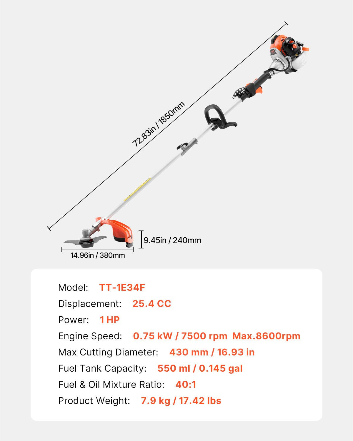 String Trimmer, 25.2CC 2-Stroke, Gas Powered Weed Wacker, 16.9" Cordless Grass Trimmer, Multi-Functional Lawn Edger with Shoulder Strap & 3T Blade, Weed Eater for Quick Grass Cleaning
