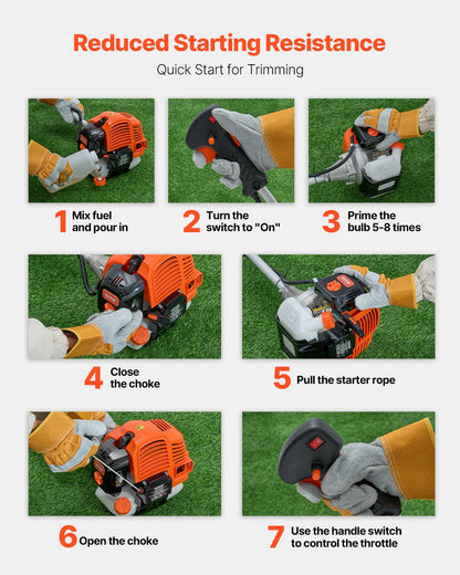 String Trimmer, 42.7CC 2-Stroke, Gas Powered Weed Wacker, 16.9" Cordless Grass Trimmer, Multi-Functional Lawn Edger with Shoulder Strap & 3T Blade, Weed Eater for Quick Grass Cleaning