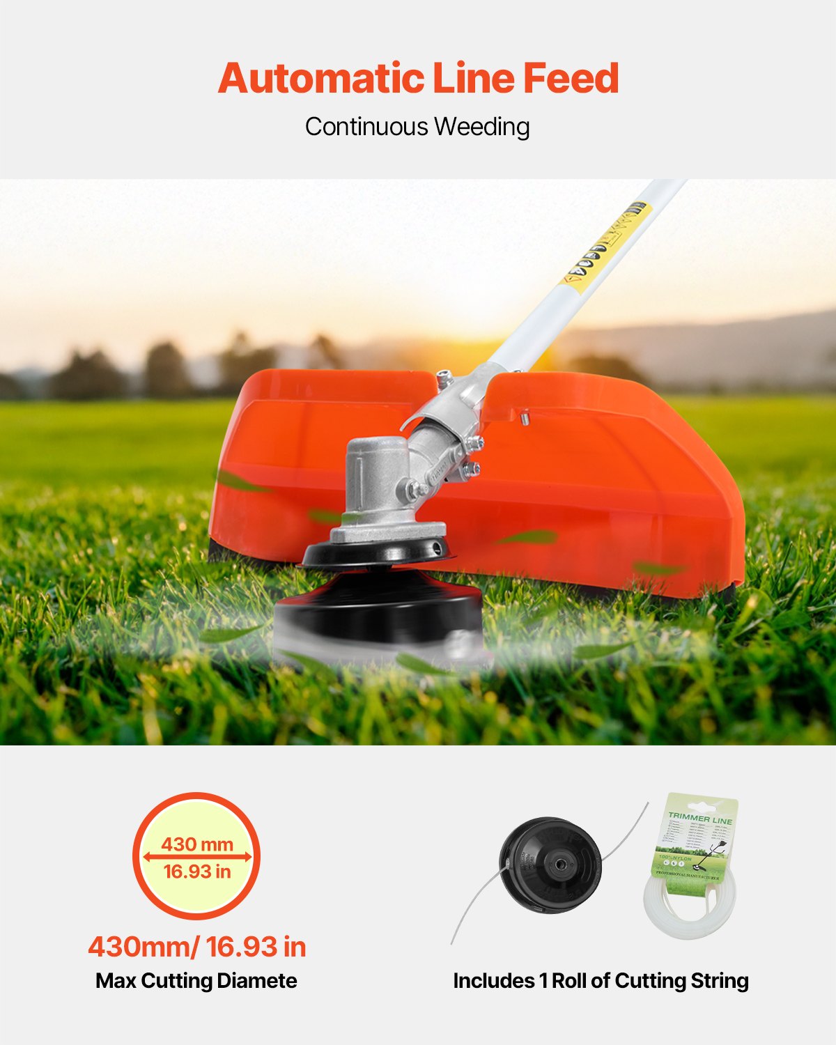 String Trimmer, 42.7CC 2-Stroke, Gas Powered Weed Wacker, 16.9" Cordless Grass Trimmer, Multi-Functional Lawn Edger with Shoulder Strap & 3T Blade, Weed Eater for Quick Grass Cleaning