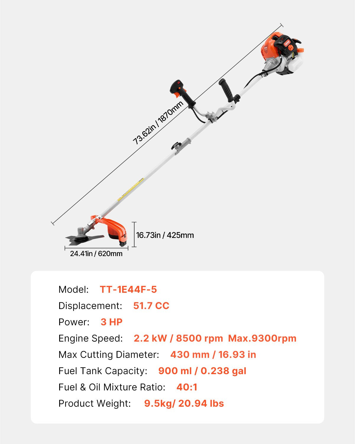 String Trimmer, 51.7CC 2-Stroke, Gas Powered Weed Wacker, 16.9" Cordless Grass Trimmer, Multi-Functional Lawn Edger with Shoulder Strap & 3T Blade, Weed Eater for Quick Grass Cleaning