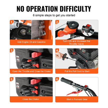 Motorhacke, Benzinbetriebene 212-cm³-4-Takt-Gartenhacke, Motorhacke mit 4 verstellbaren Stahl-Hinterzinken zum Kultivieren von Rasen, Garten und Ackerboden
