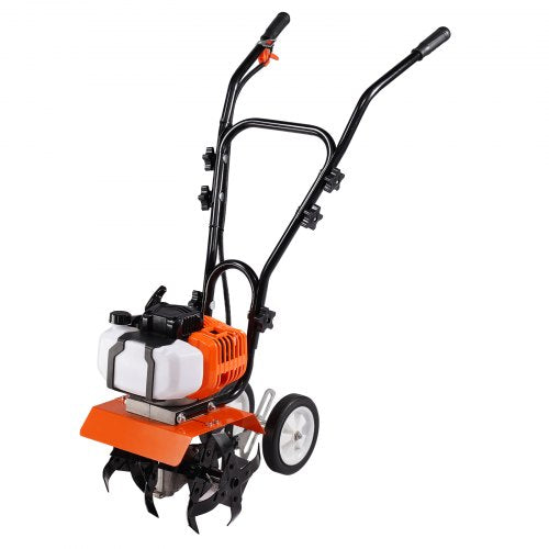 Tiller Cultivator, 43CC 2-Stroke Garden Cultivator, Tiller with 4 Steel Adjustable Front Tines for Lawn, Garden and Field Cultivation