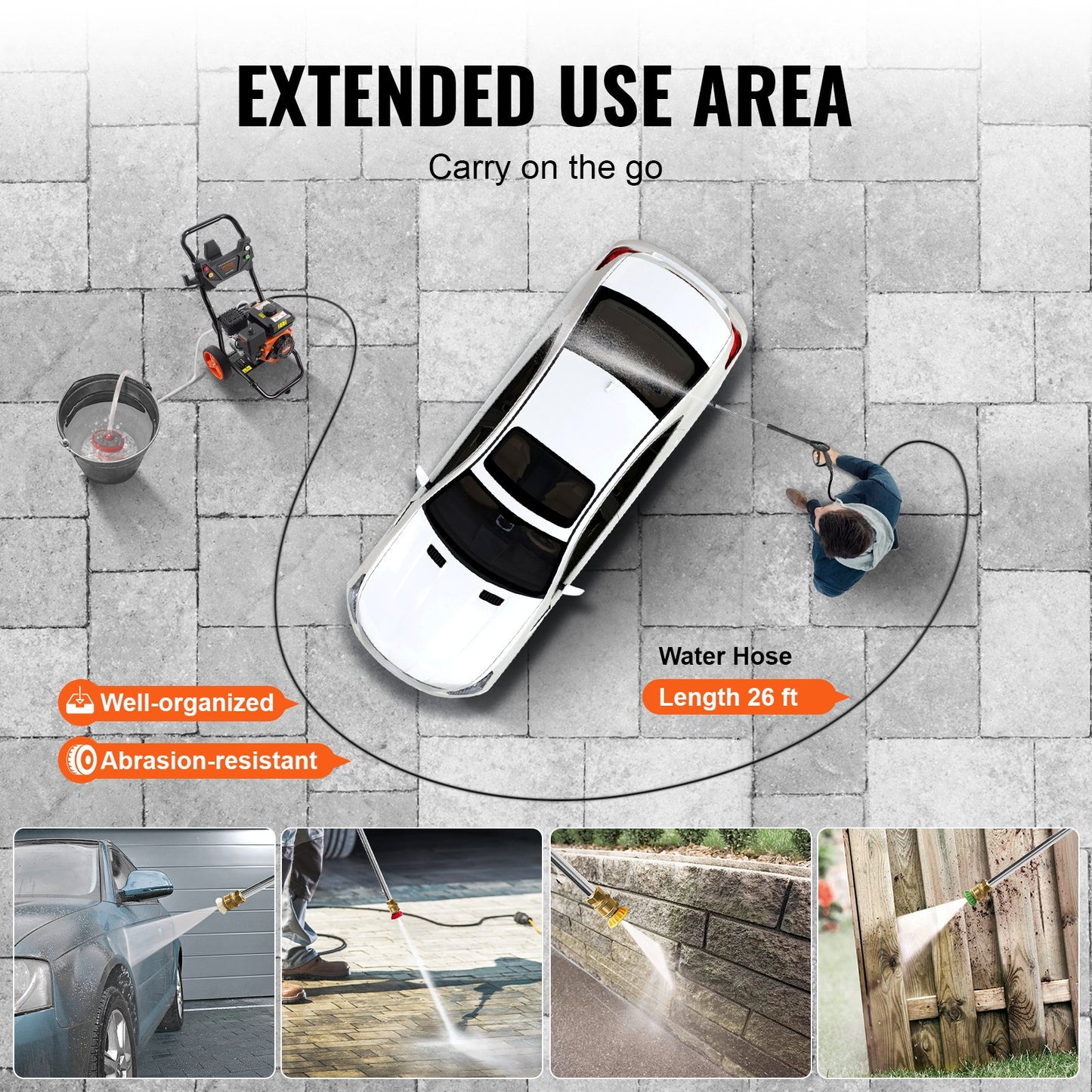 Gastryckstvätt 3400 PSI 2,6 GPM med 5 munstycken för bilar Vertikal