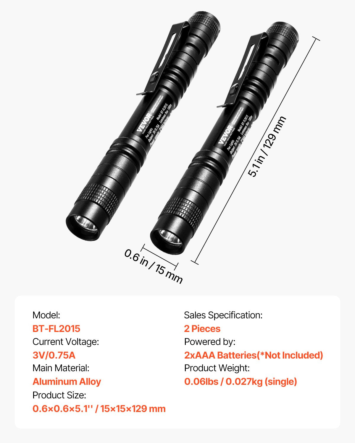 Pen Light, 2-Pack 100 Lumens Pocket Flashlight with Clip, IPX4 Waterproof Portable Penlight, Compact and Lightweight for Tight Spaces, Work, Inspection, Emergency, Mechanics, Outdoor Use