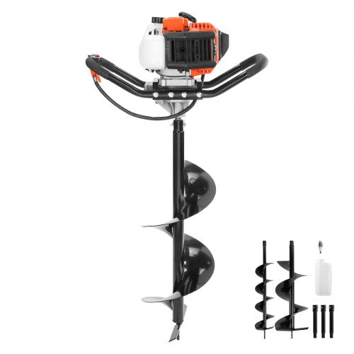 Post Hole Digger, 52cc 1450W Auger Post Hole digger, Gas Powered Earth Digger with Two Earth Auger Drill Bit 6" & 10" and 3 Extension Rods, for Farmland, Garden and Plant, EPA certification