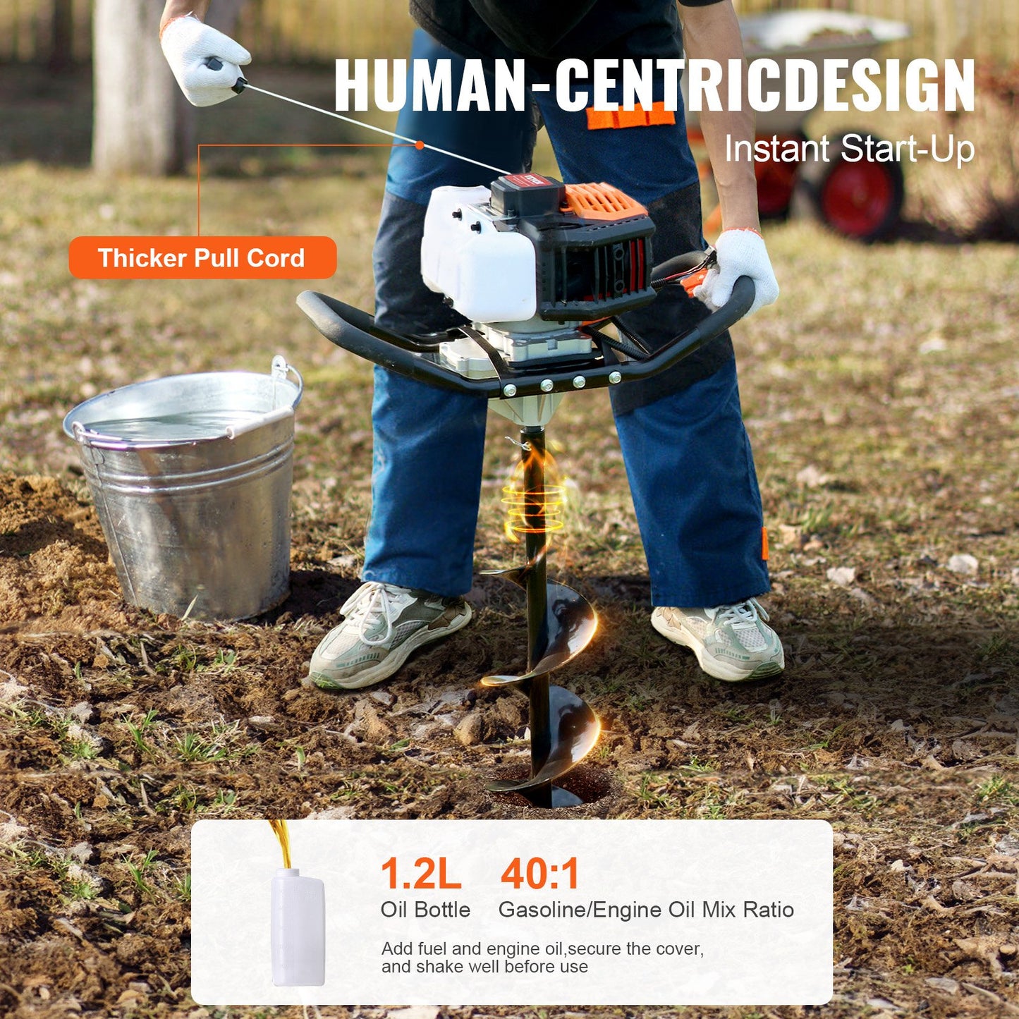 Gasstolpshålgrävare 43CC 1250W med 8” borr för gårdsträdgårdsväxt