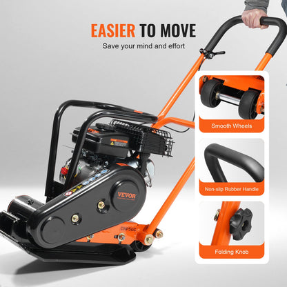 Plate Compactor, 2.8 HP 98CC Gas Engine 5,250 RPM, 1,920 lbs Force Vibratory Compaction Tamper with 18.7 x 11.8 inch Plate for Walkways, Patios, Asphalts, Paver Landscaping, EPA Compliant