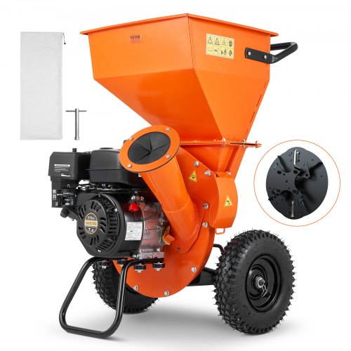 Wood Chipper Shredder Mulcher, 7HP Heavy Duty Gas Powered Engine, 3” Max Diameter 212cc 4.1 kW, 4-Stroke 3-in-1 Woodchipper, Fast Chipping Chopping for Forestry, Gardens, EPA Certified