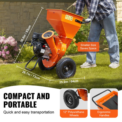 Wood Chipper Shredder Mulcher, 7HP Heavy Duty Gas Powered Engine, 3” Max Diameter 212cc 4.1 kW, 4-Stroke 3-in-1 Woodchipper, Fast Chipping Chopping for Forestry, Gardens, EPA Certified