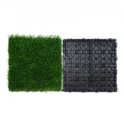 Artifical Grass Tiles Interlocking Turf Deck Set, 18 Pack - 12"x12", Synthetic Fake Grass Self-draining Mat Flooring Decor Pad, Perfect For Multi-Purpose Indoor Outdoor Entryway Scraper Dog Mats