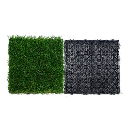 Artifical Grass Tiles Interlocking Turf Deck Set, 18 Pack - 12"x12", Synthetic Fake Grass Self-draining Mat Flooring Decor Pad, Perfect For Multi-Purpose Indoor Outdoor Entryway Scraper Dog Mats