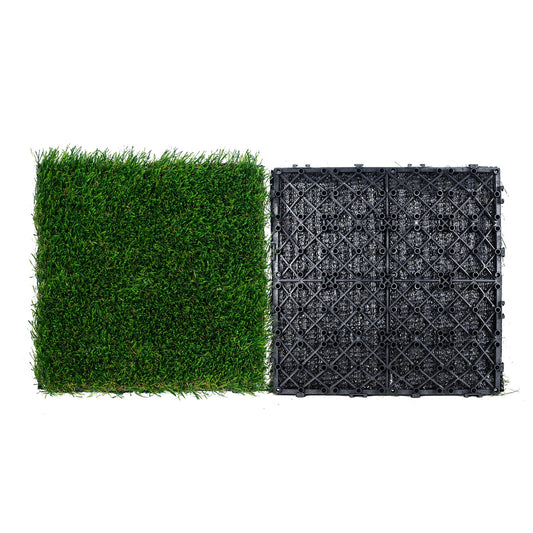 Artificial Grass Tiles Interlocking Lawn, 18-Pack 305x305mm, Synthetic Fake Grass Self-Draining Mat Floor Decor, Perfect for Multifunctional Indoor Outdoor Entrance Scratching Dog Mats