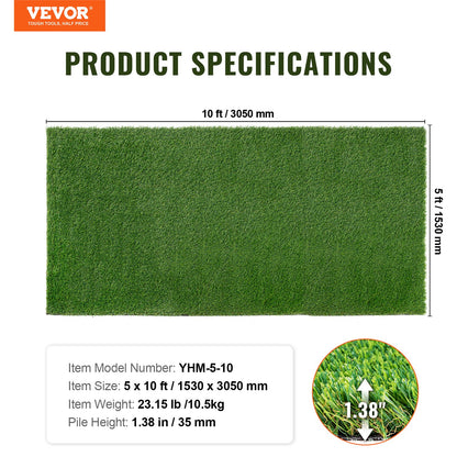 Artificial Grass, 5 x 10 Feet Carpet Green Lawn, 1.38" Fake Doormat Outdoor Lawn Decoration, Easy to Clean with Drainage Holes, Perfect for Multi-Function Home Indoor Entrance Scratching Dog Mats