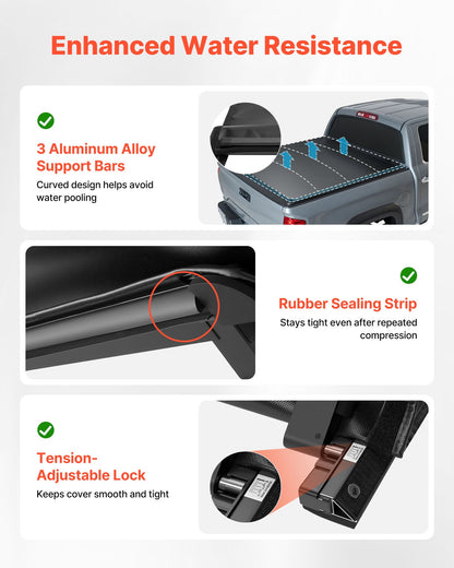 Soft Roll-Up Truck Bed Tonneau Cover, Compatible with 2014-2018 Chevy Silverado/GMC Sierra 1500 (2019 LD/Limited), Fits 5.8 ft (5 ft 9 in/69 in) Bed, PVC Tonneau Cover with Aluminum Alloy Bars