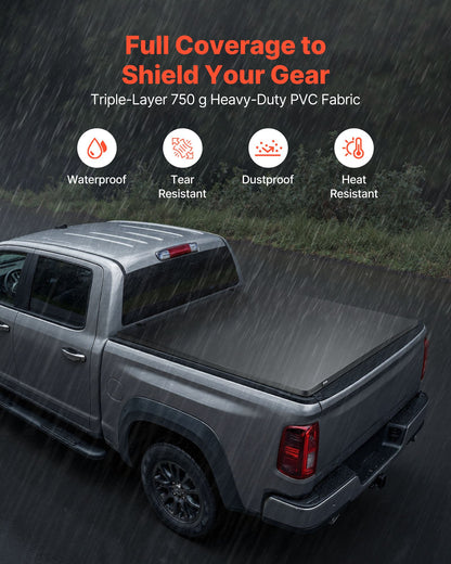 Soft Roll-Up Truck Bed Tonneau Cover, Compatible with 2014-2018 Chevy Silverado/GMC Sierra 1500 (2019 LD/Limited), Fits 5.8 ft (5 ft 9 in/69 in) Bed, PVC Tonneau Cover with Aluminum Alloy Bars