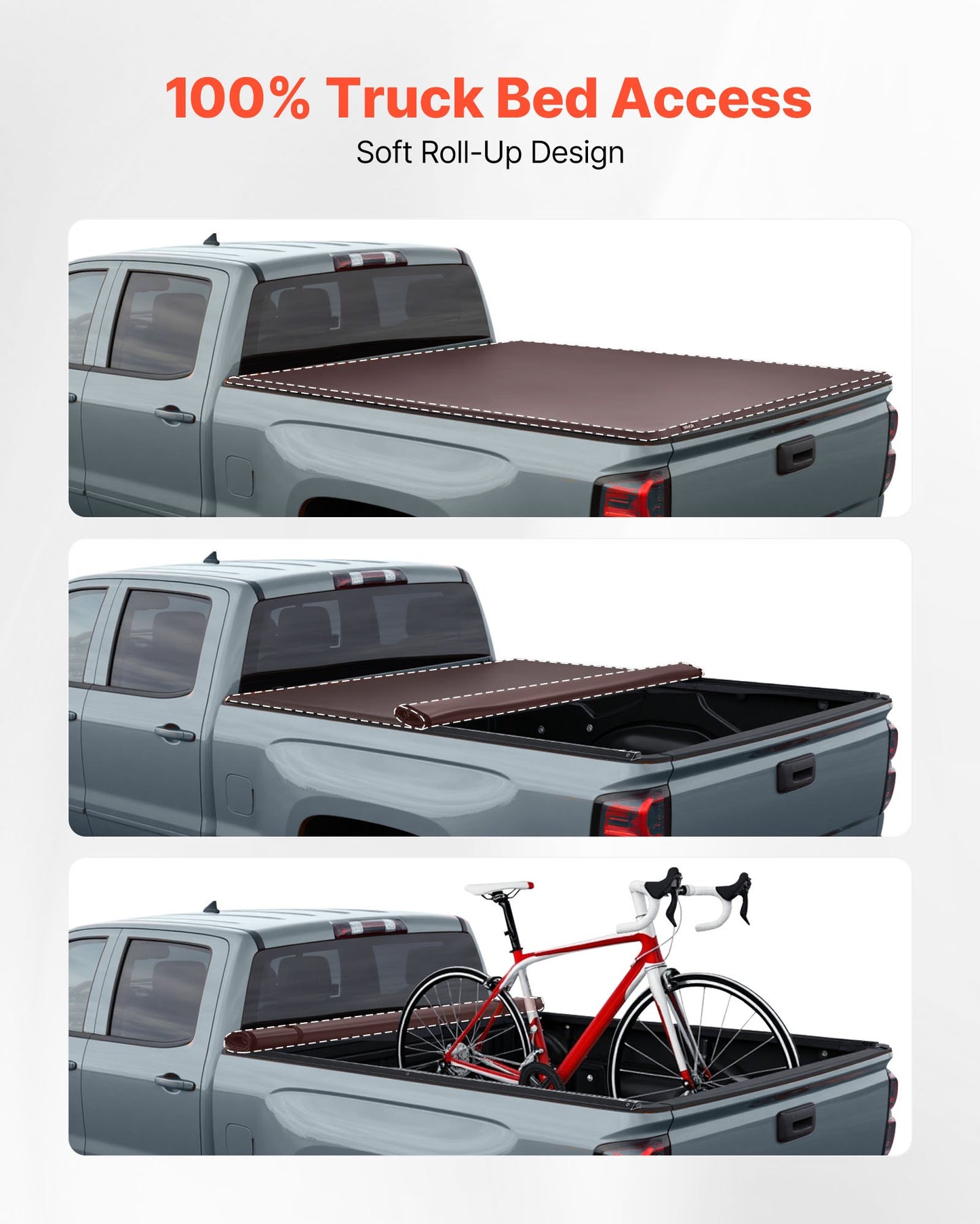Soft Roll-Up Truck Bed Tonneau Cover, Compatible with 2014-2018 Chevy Silverado/GMC Sierra 1500 (2019 LD/Limited), Fits 5.8 ft (5 ft 9 in/69 in) Bed, PVC Tonneau Cover with Aluminum Alloy Bars