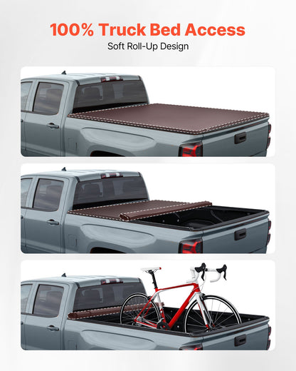 Soft Roll-Up Truck Bed Tonneau Cover, Compatible with 2014-2018 Chevy Silverado/GMC Sierra 1500 (2019 LD/Limited), Fits 5.8 ft (5 ft 9 in/69 in) Bed, PVC Tonneau Cover with Aluminum Alloy Bars
