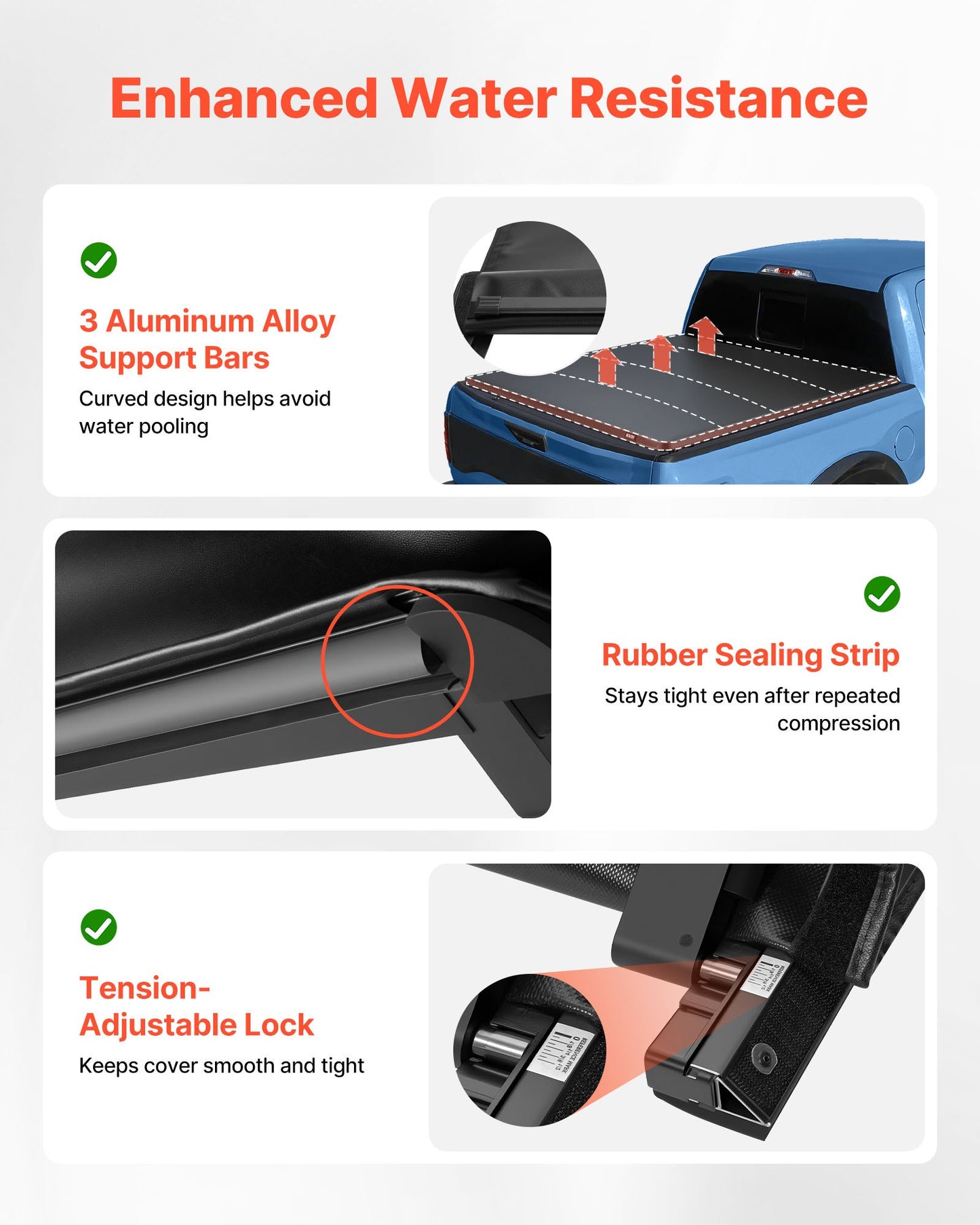 Soft Roll-Up Truck Bed Tonneau Cover, Compatible with 2015-2025 Ford F150 Styleside/Fleetside (Not Fit Flareside/Stepside), Fit 6.5 ft (6 ft 7 in/79 in) Bed, PVC Tonneau Cover with Aluminum Bars