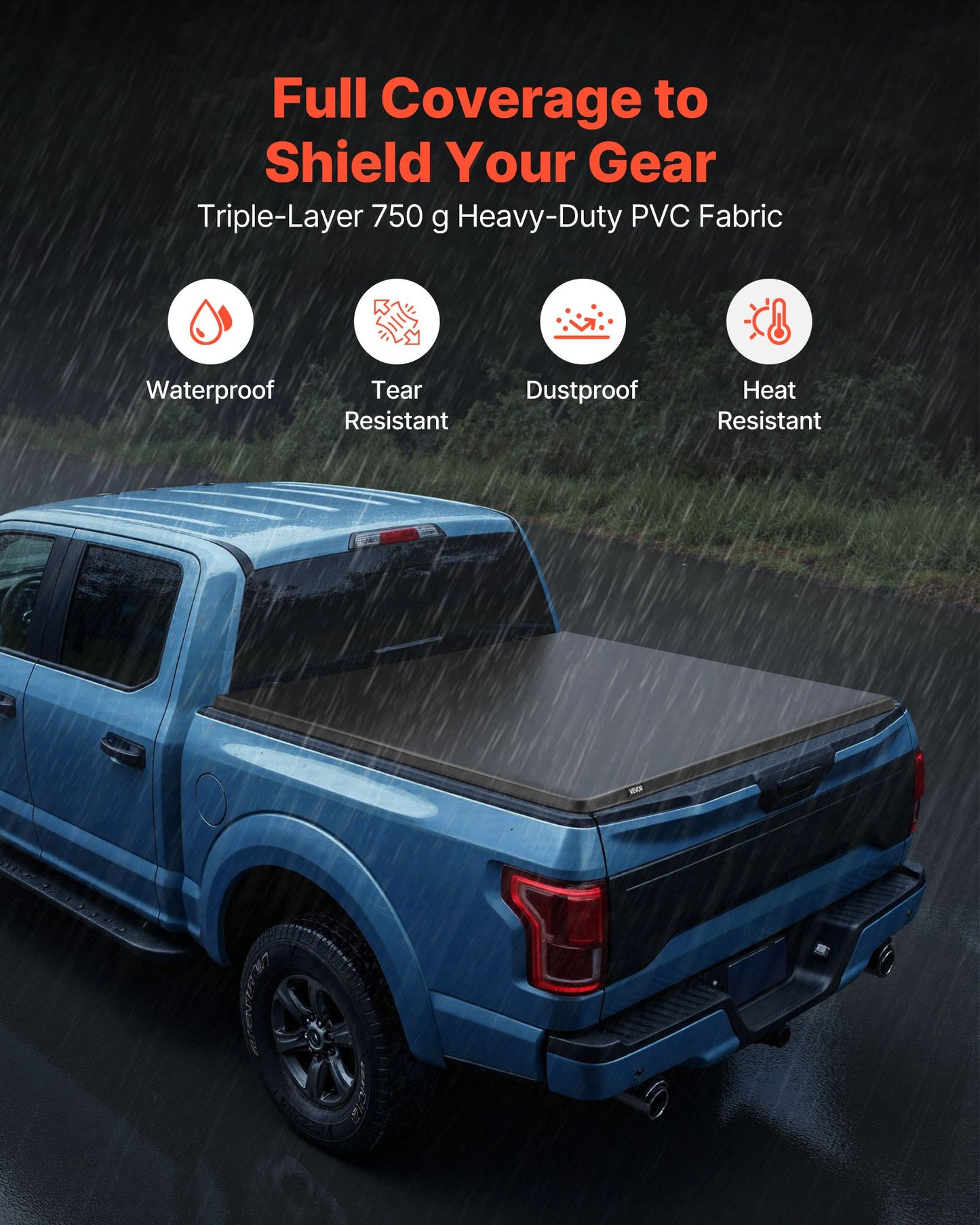 Soft Roll-Up Truck Bed Tonneau Cover, Compatible with 2015-2025 Ford F150 Styleside/Fleetside (Not Fit Flareside/Stepside), Fit 6.5 ft (6 ft 7 in/79 in) Bed, PVC Tonneau Cover with Aluminum Bars