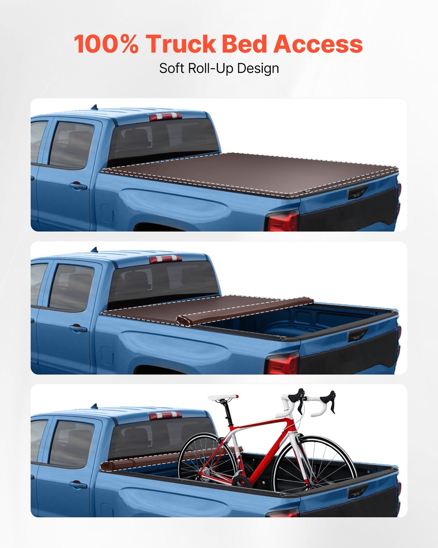 Soft Roll-Up Truck Bed Tonneau Cover, Compatible with 2015-2025 Ford F150 Styleside/Fleetside (Not Fit Flareside/Stepside), Fit 6.5 ft (6 ft 7 in/79 in) Bed, PVC Tonneau Cover with Aluminum Bars
