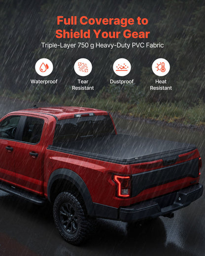 Soft Roll-Up Truck Bed Tonneau Cover, Compatible with 2015-2025 Chevy Colorado/GMC Canyon CREW SHOR, Fits 5.2 ft (5 ft 2 in/62 in) Bed, PVC Tonneau Cover with Three Aluminum Alloy Support Bars