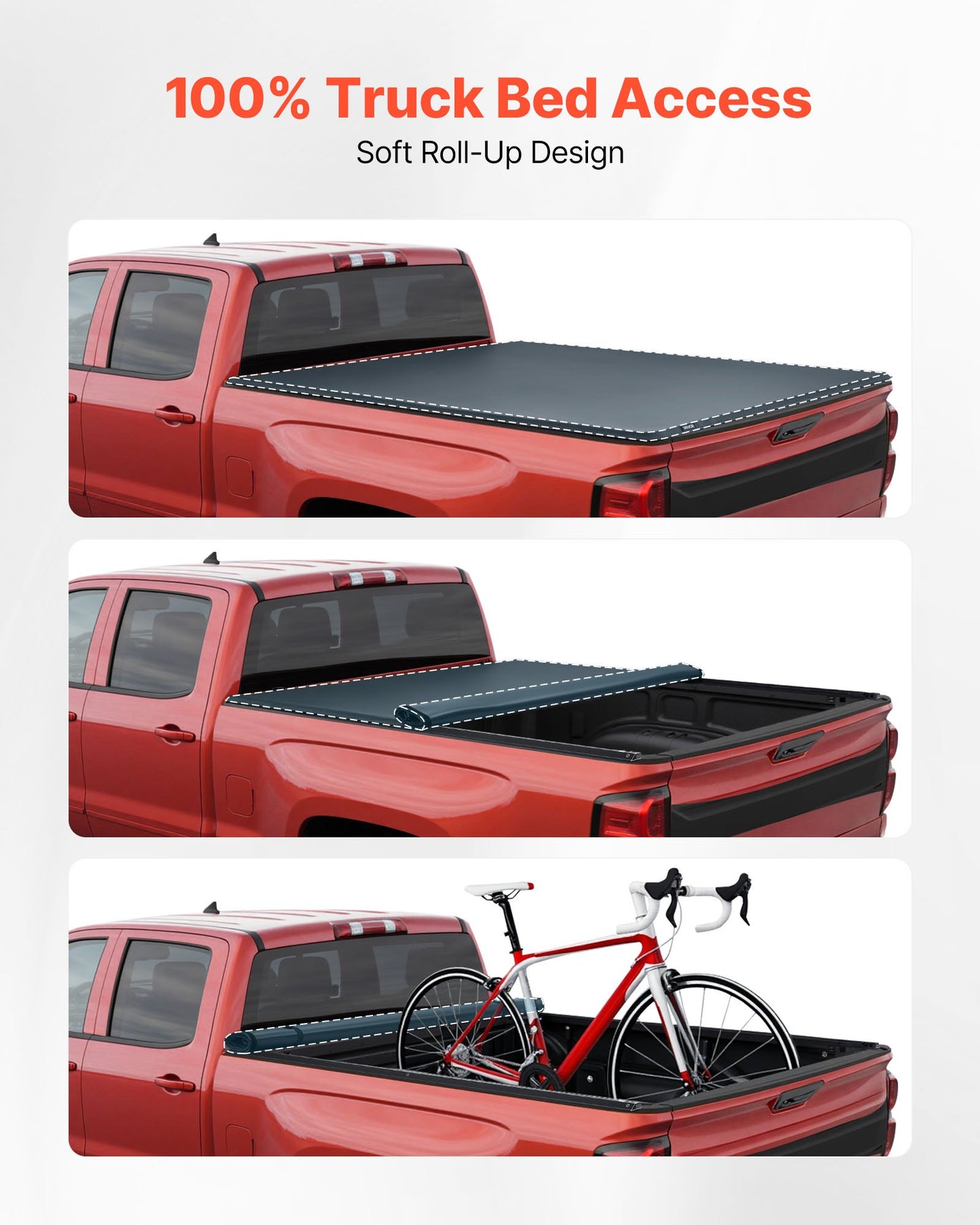 Soft Roll-Up Truck Bed Tonneau Cover, Compatible with 2015-2025 Chevy Colorado/GMC Canyon CREW SHOR, Fits 5.2 ft (5 ft 2 in/62 in) Bed, PVC Tonneau Cover with Three Aluminum Alloy Support Bars
