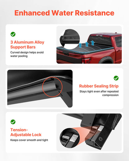 Soft Roll-Up Truck Bed Tonneau Cover, Compatible with 2017-2025 Honda Ridgeline, Fits 5 ft (5 ft 4 in/64 in) Bed, Triple-Layer Heavy-Duty PVC Tonneau Cover with Three Aluminum Alloy Support Bars