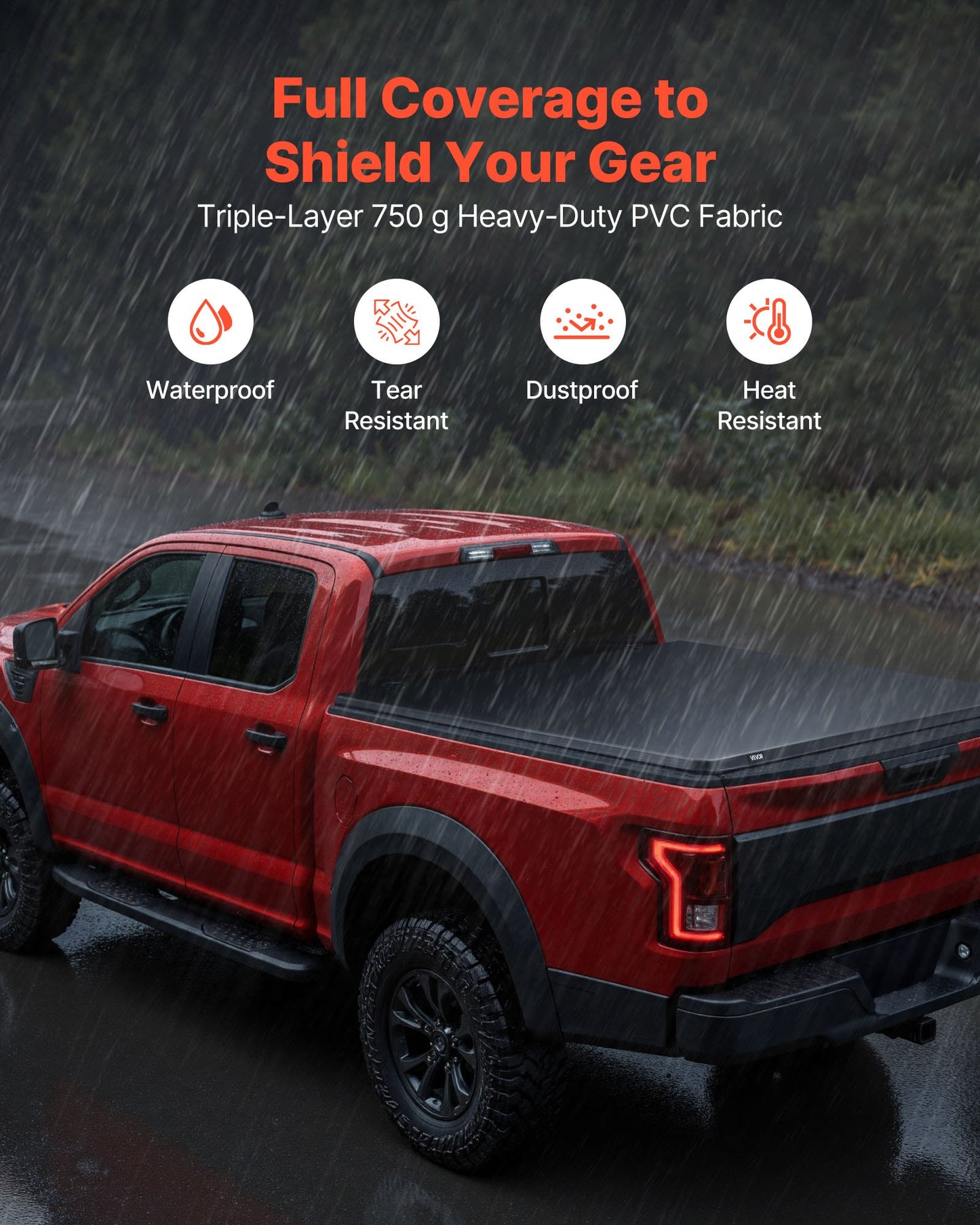 Soft Roll-Up Truck Bed Tonneau Cover, Compatible with 2017-2025 Honda Ridgeline, Fits 5 ft (5 ft 4 in/64 in) Bed, Triple-Layer Heavy-Duty PVC Tonneau Cover with Three Aluminum Alloy Support Bars